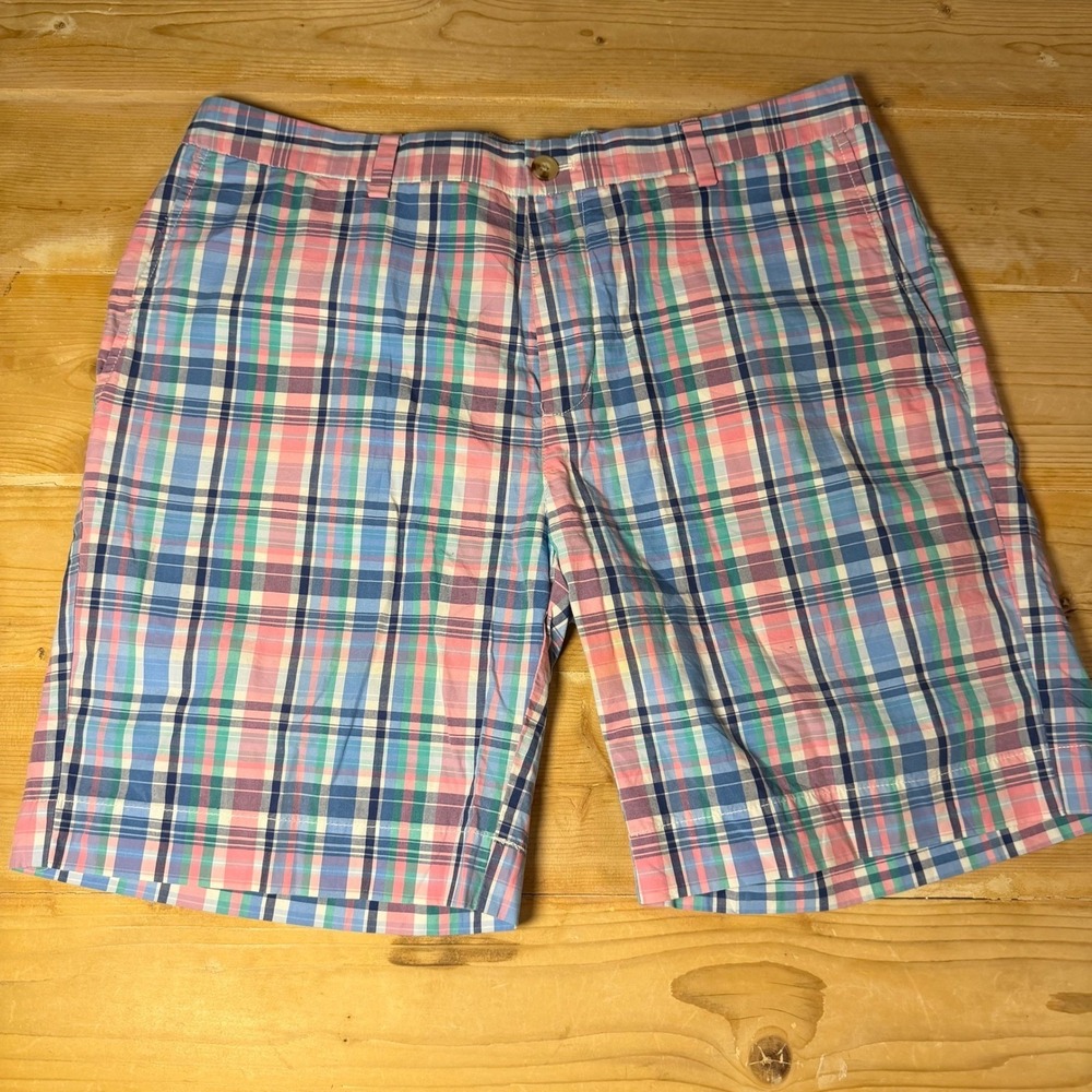 Vineyard Vines Mens 36 Plaid Shorts Pink Blue Teal Preppy Summer 9 Inch Inseam - Picture 1 of 7
